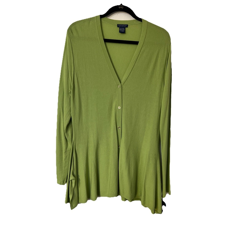 Doncaster Collection Sz Large Green Knit Cardigan Sweater $325 Asymmetrical - Picture 1 of 6